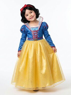 Girls Snow White Princess Costume Dress Blue Yellow Velvet Tulle Birthday